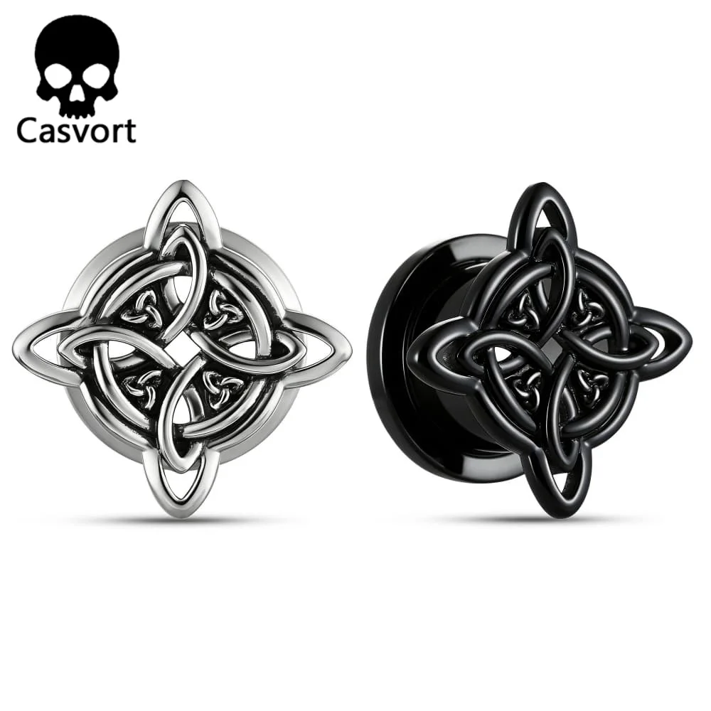 Casvort 2PCS 316L Stainless Steel Celtic Knot Ear Tunnels and Plugs Vintage Ear Gauges Screw Fit Ear Tunnels Piercing Jewelry