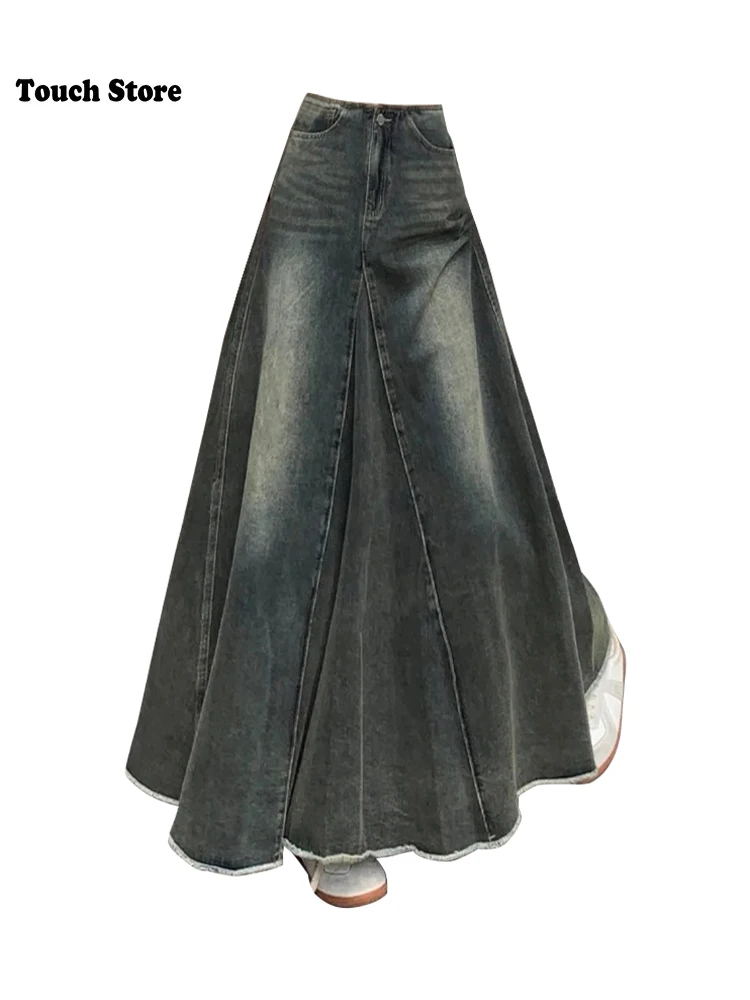 

Women Goblin Core Design Denim Midi Skirt Gyaru Coquette 2000s Aesthetic Korean Pleated Chic Y2k Grunge E-girl Cyber Punk Grunge