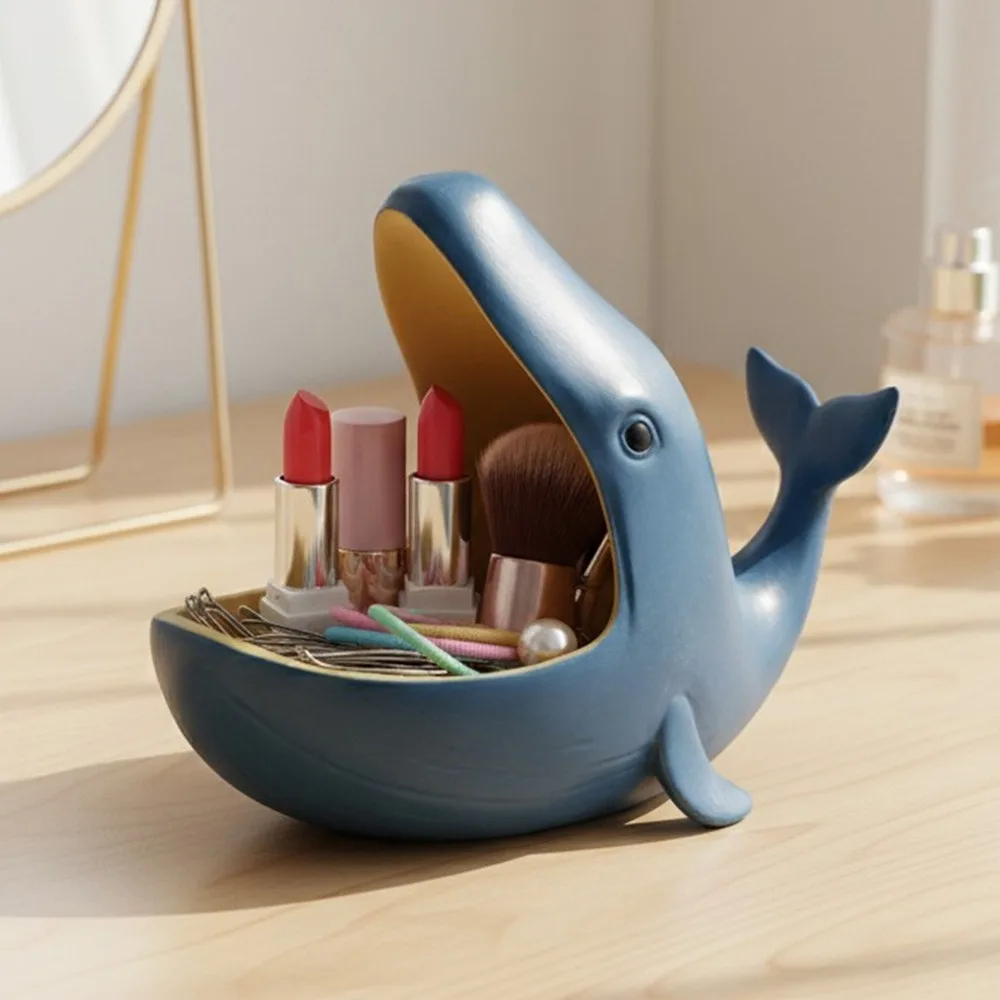 Creative Big Mouth Whale Resin Storage Animal Sculpture Craft Ornament for Home Decoration Gift for Living Room Entrance Hall