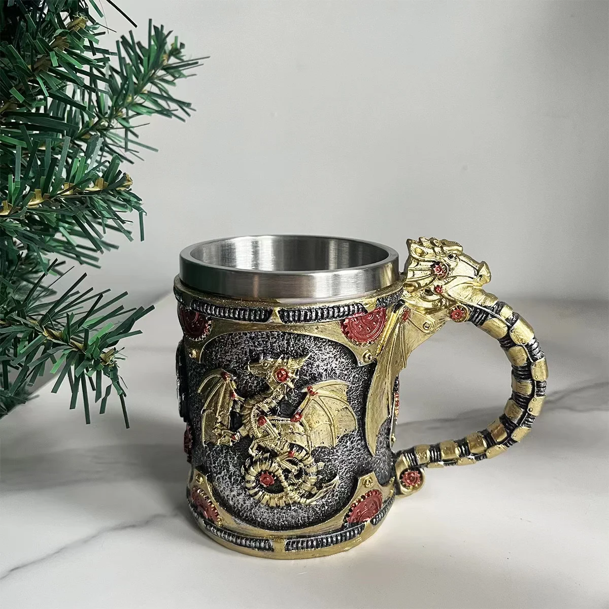 Vintage Medieval Steampunk Dragon Mug Stainless Steel Coffee Cup Metal Mechanical Loong Beer Cola Drinks Tools Men Office Gifts