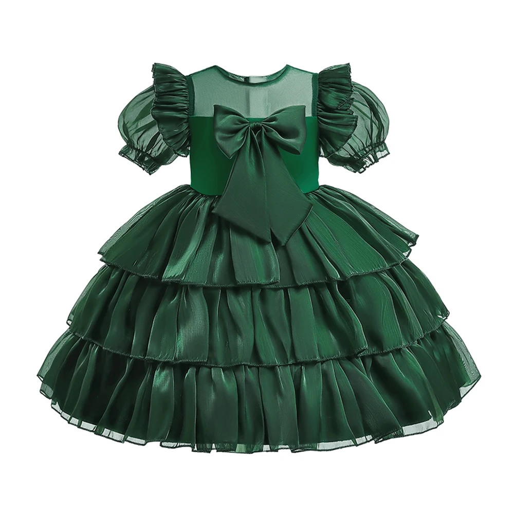 Pageant Bridesmaid Party Dresses For Girls Chidlren Christmas Costume Puffy Kids Girl Birthday Wedding Dress Bow Evening Vestido