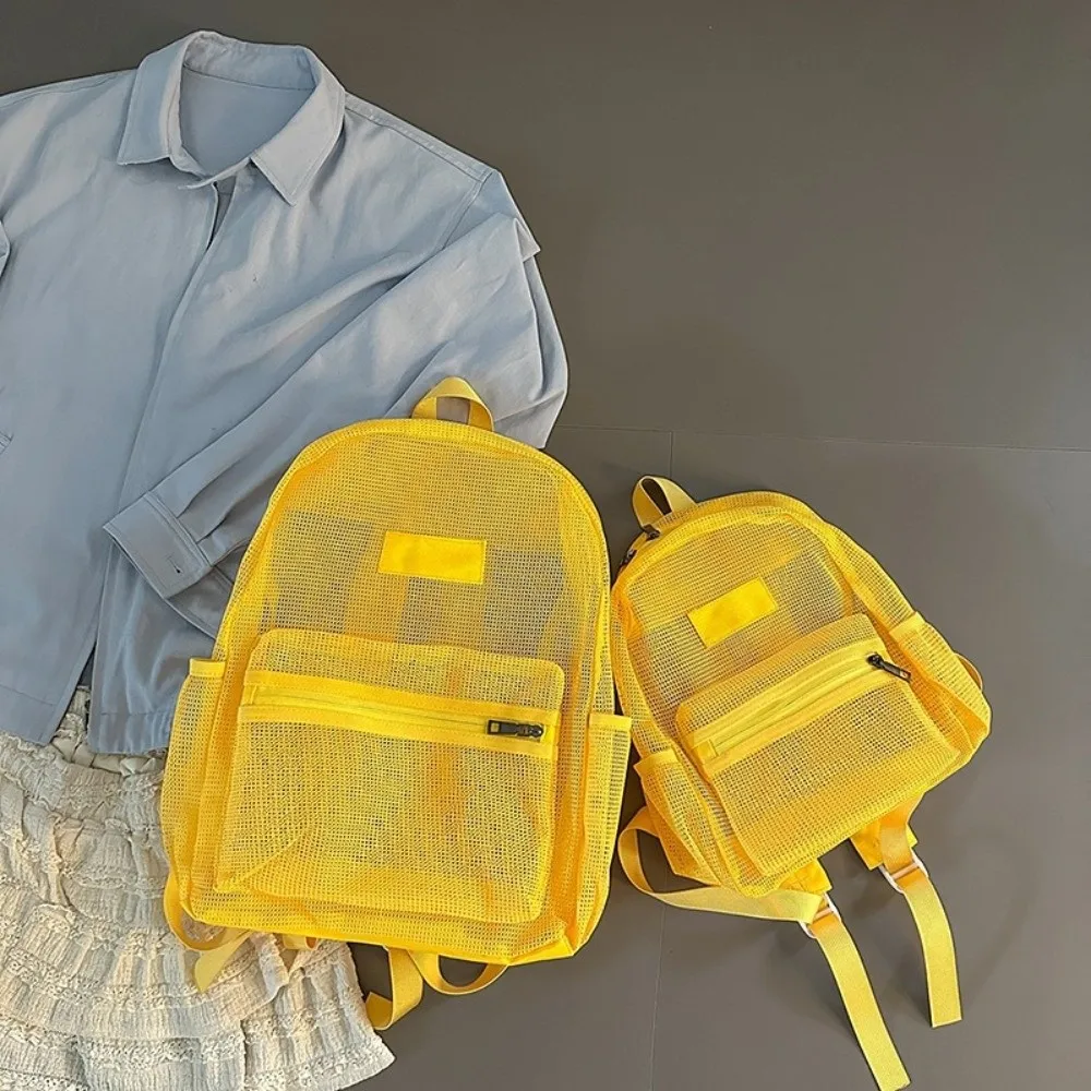 Breathable Mesh Mesh Backpack Double Straps Multi Pockets Bookbag High Capacity Foldable Transparent Backpack for Boys and Girls