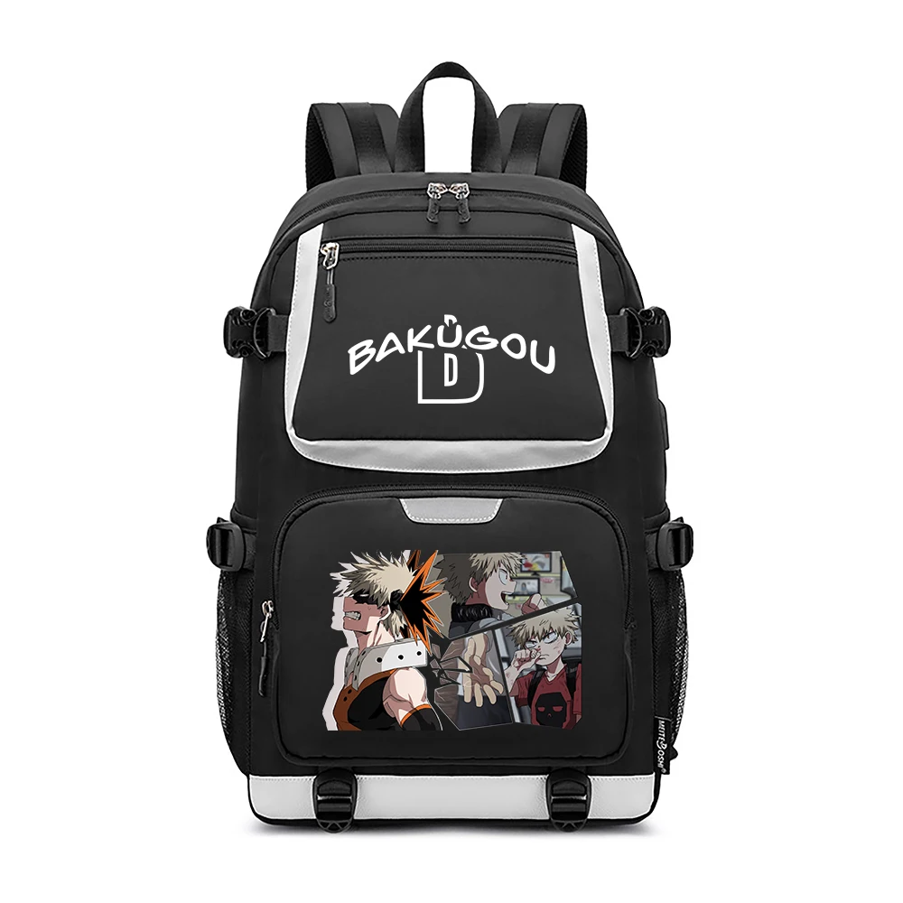 My Hero Academia School Bags Oxford Bookbag Bakugou Katsuki Travel Backpack USB Charging Laptop Daypack Anime Shoulder Bags