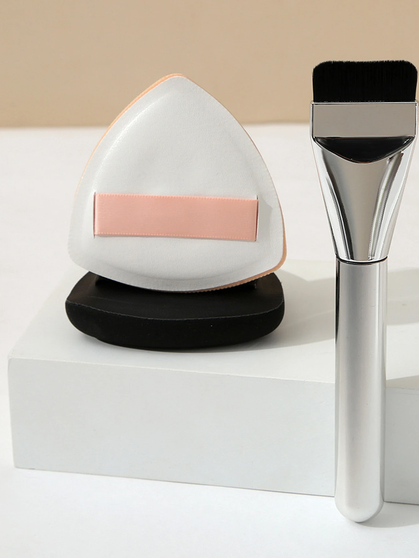 美容卵メイクブラシセット,フラットベースブラシ,美容ブレンダー,3ジェルスポンジ,コンシーラー用パフ,3個