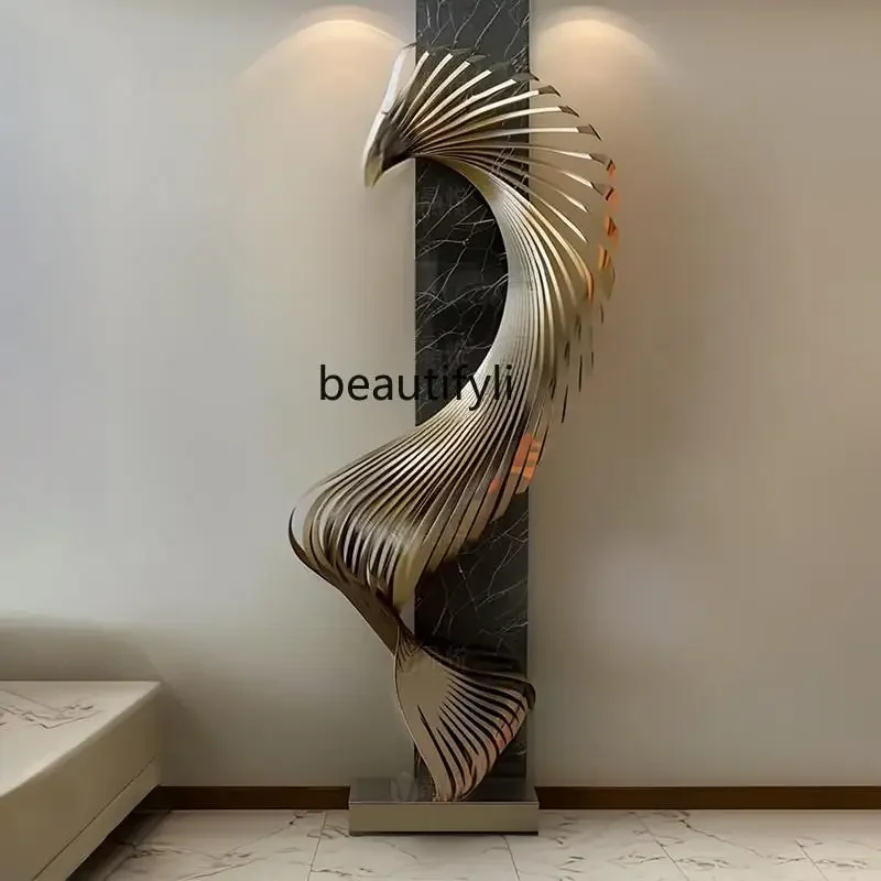 Stainless steel mirror abstract special-shaped spiral sculpture metal wing spread sales office square large landscape ornament