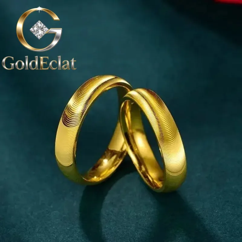 

GoldEclat High - Grade 24K Pure Gold AU999 Cat's Eye Ring, Fashionably Simple for Couples, Wholesale with Metal Stamp