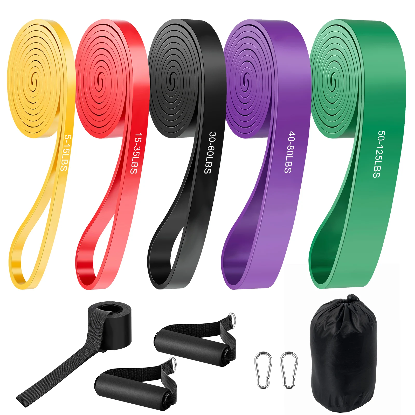 Fitnessbänder Widerstandsbänder mit 5 Stufen, Resistance Bands mit Türanker, 2*Griffen, Übungsanleitung&Tragebeutel, Gymnastikba