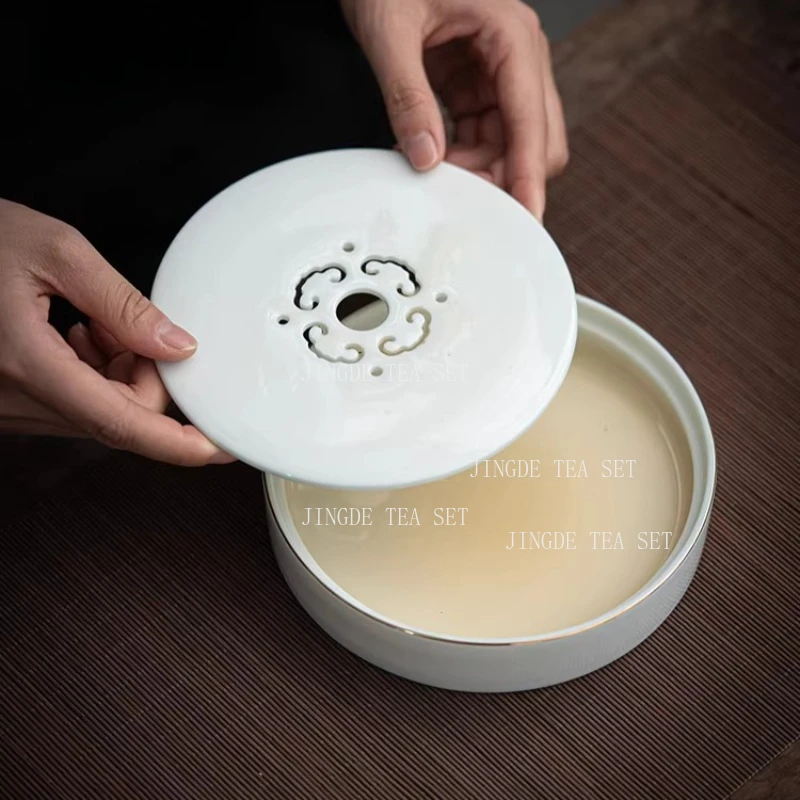 

Small White Porcelain Dry Foam Tray Chinese Xiangyun Tea Plate Kungfu Tea Set Household Circular Tray Ceramic Pot Holder