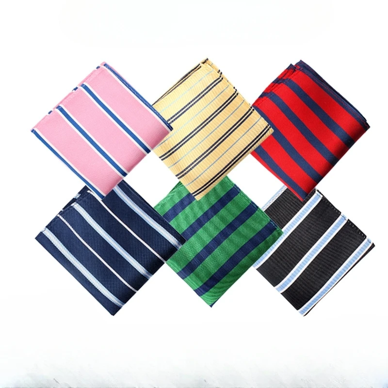 24cm Men's Silk Pocket Square, Striped Mulberry Silk Square Scarf, Business Handkerchief, Suit Shirt Accessories, Wedding Party