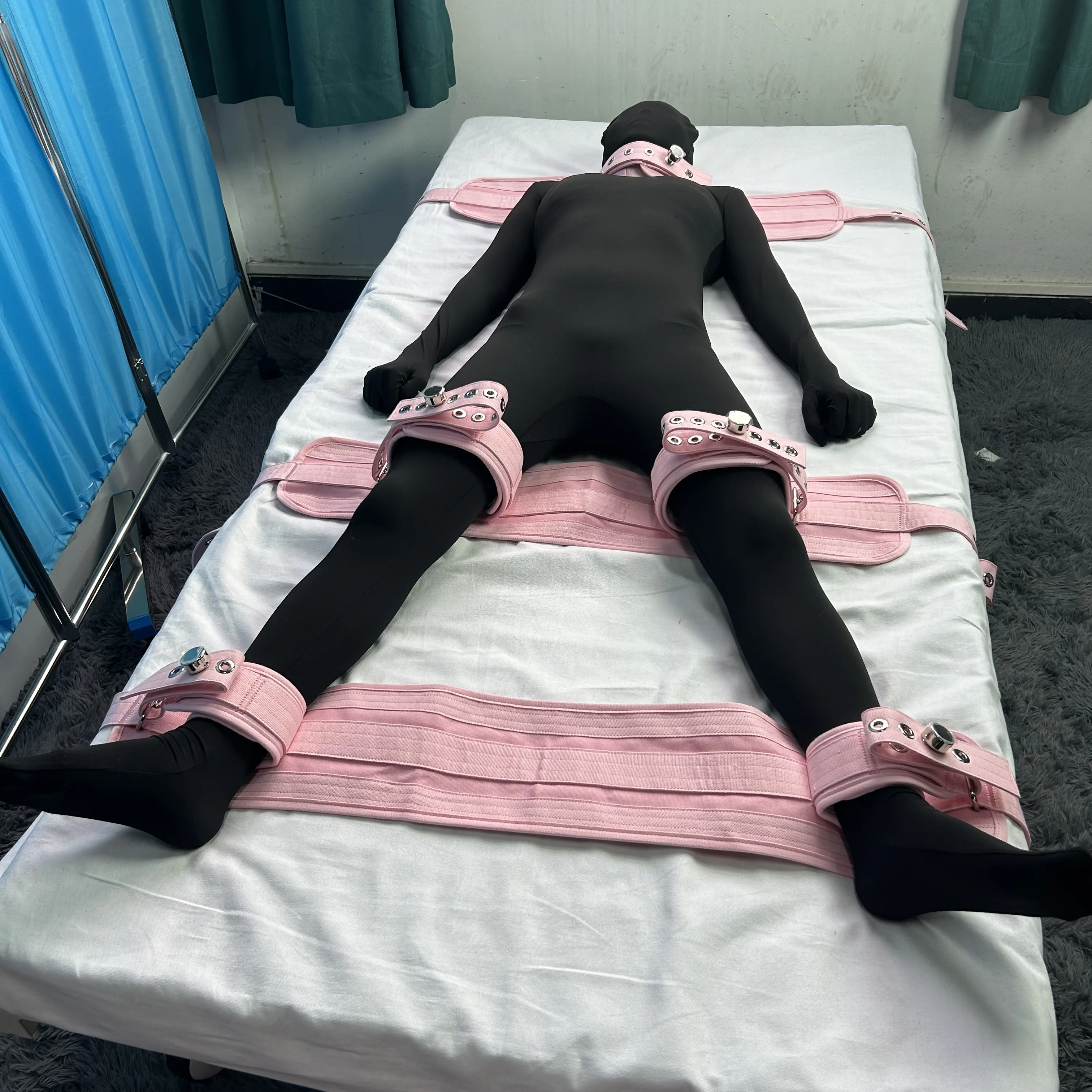 Picture 6: Professional 5-Point Medical Restraint Set for Agitated Patients | Head, Thigh, Ankle Locking Straps with Magnetic Locks Pink