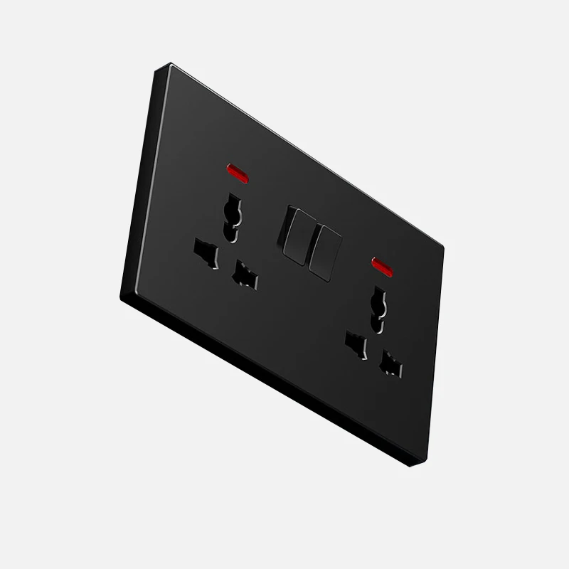 Universal Wall Light Switch Black UK Plug Dual 13A power Socket with Usb Type-c 20W Quick charge,220V Electrical Switch Panel