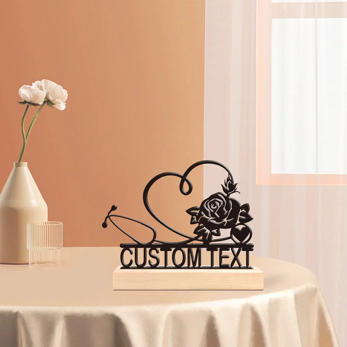 1pc Metal Art Desktop Decoration Customizable Name With Wooden Base Gifts and Metal Decorations for Family and Friends