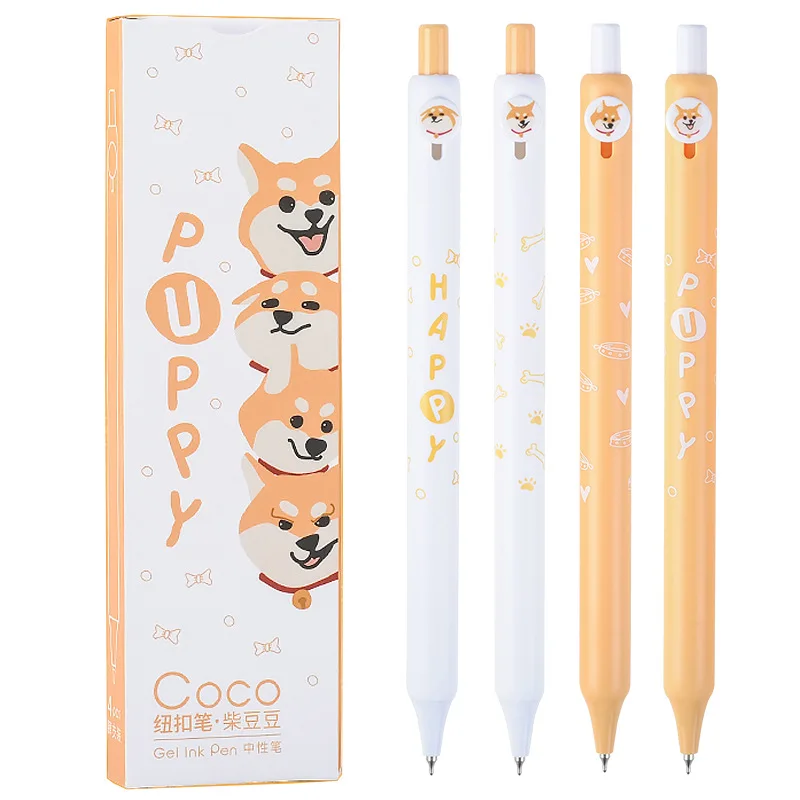 4PCS/Set Puppy Series Button Gel Pen Creative Gel Ink Pen Quick Drying Writting Pen For Student High Quality Pen Office Supplies