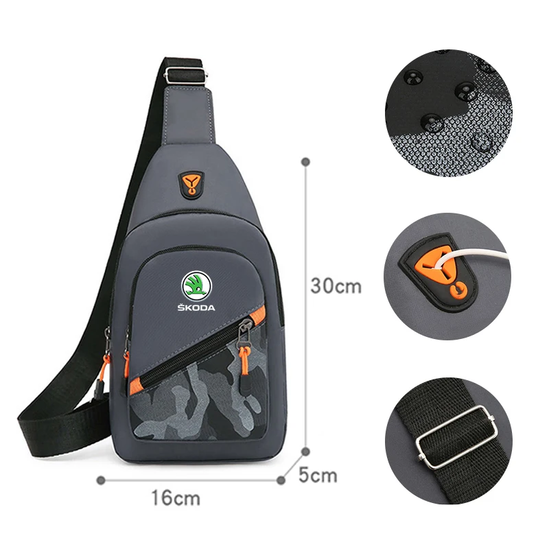 

New Car Logo Men Chest Bag Handbags Waist Bag Crossbody Bag For Skoda Rapid Kodiaq Karoq Fabia Kamiq MK3 Roomster Enyaq VRS