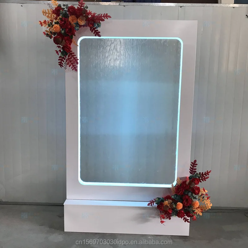 custom.Modern Style Wedding Waterfall Backdrop Hot Sale with White Tempered Glass Metal Stand Event Decoration