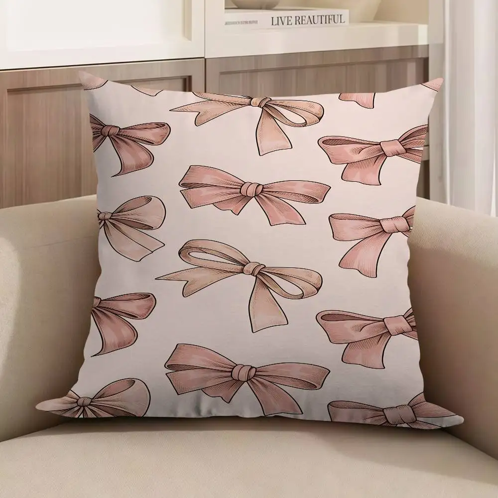 

Pink Bow Pattern Cushion Cover Pillowcase Upholstery Sofa Throw Pillow Home Decor Pillowcas