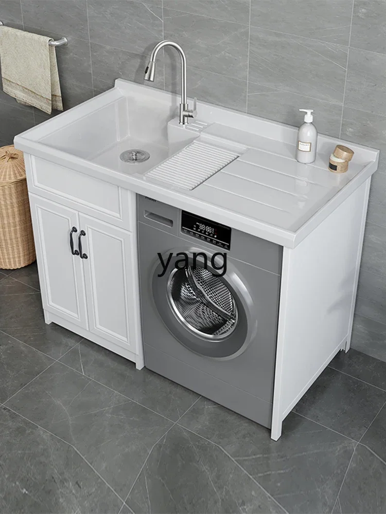 

LMM Alumimum Balcony Washing Machine Cabinet Combination Custom Drum Laundry Tub Sink Basin with Washboard Integrated