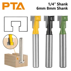 6mm 6.35mm 8mm Shank T-Slot Cutter Router Bit 3pcs Set Key Hole Bits T Slotting Milling Cutter for Wood Woodworking Tools