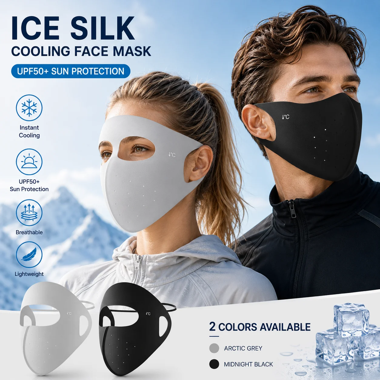 Ice silk UV-proof full-face protective mask, breathable, cooling, sun-protective, for outdoor sports, cycling, and fishing