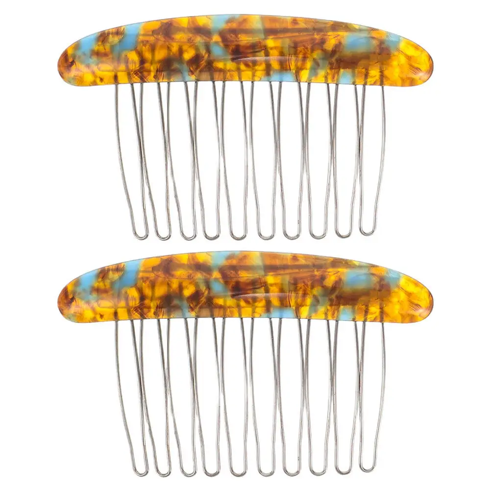2Pcs Elegant Marble Pattern French Twist Hair Combs Women's Small Side Combs for Updos Buns Wedding Bridal Styling Comfort Scalp