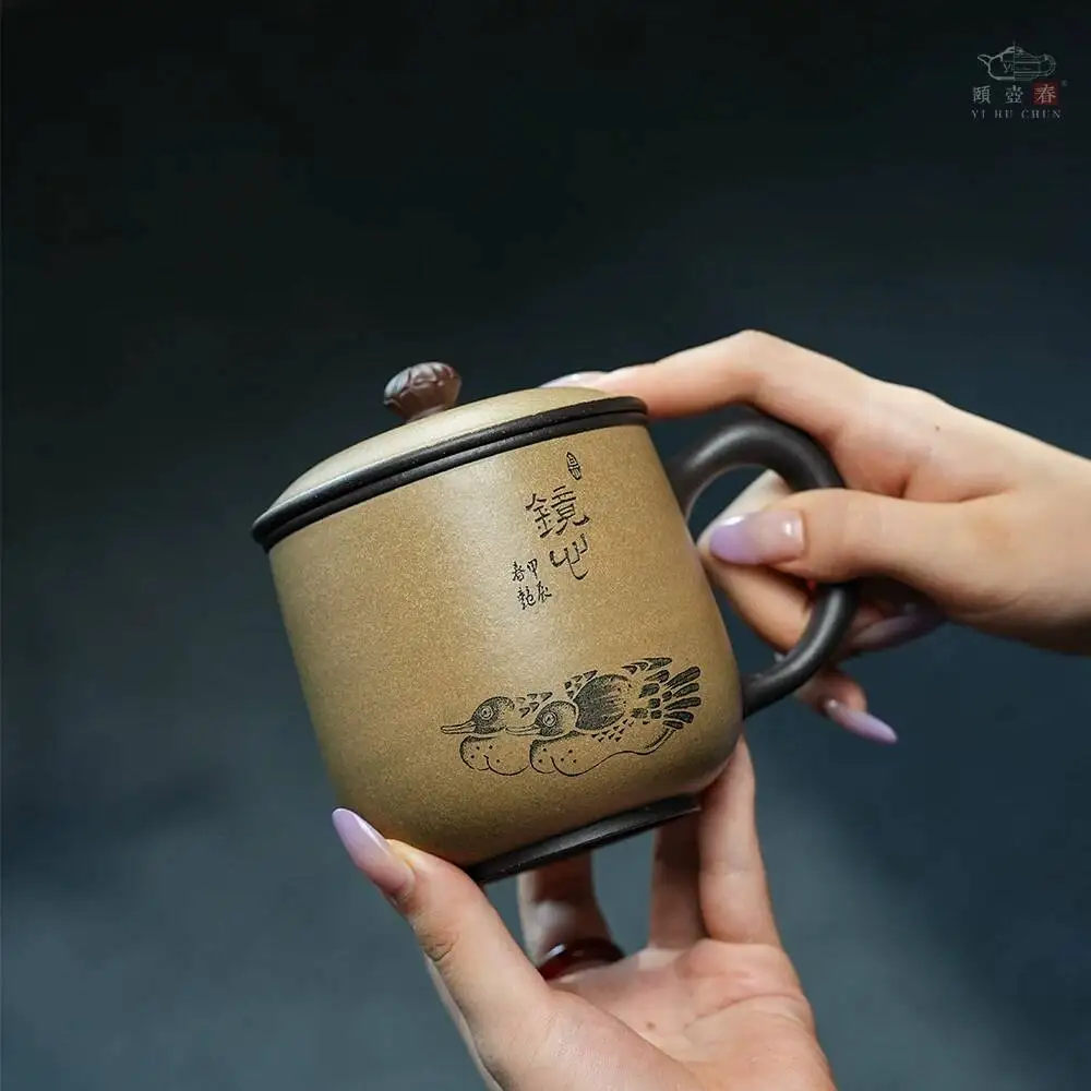 Yi Hut Spring High-End Yixing Purple By Renowned Artist Wu Chunyan, Fully Handmade Gaiwan, Original Mineral Black Dunzhou Pink