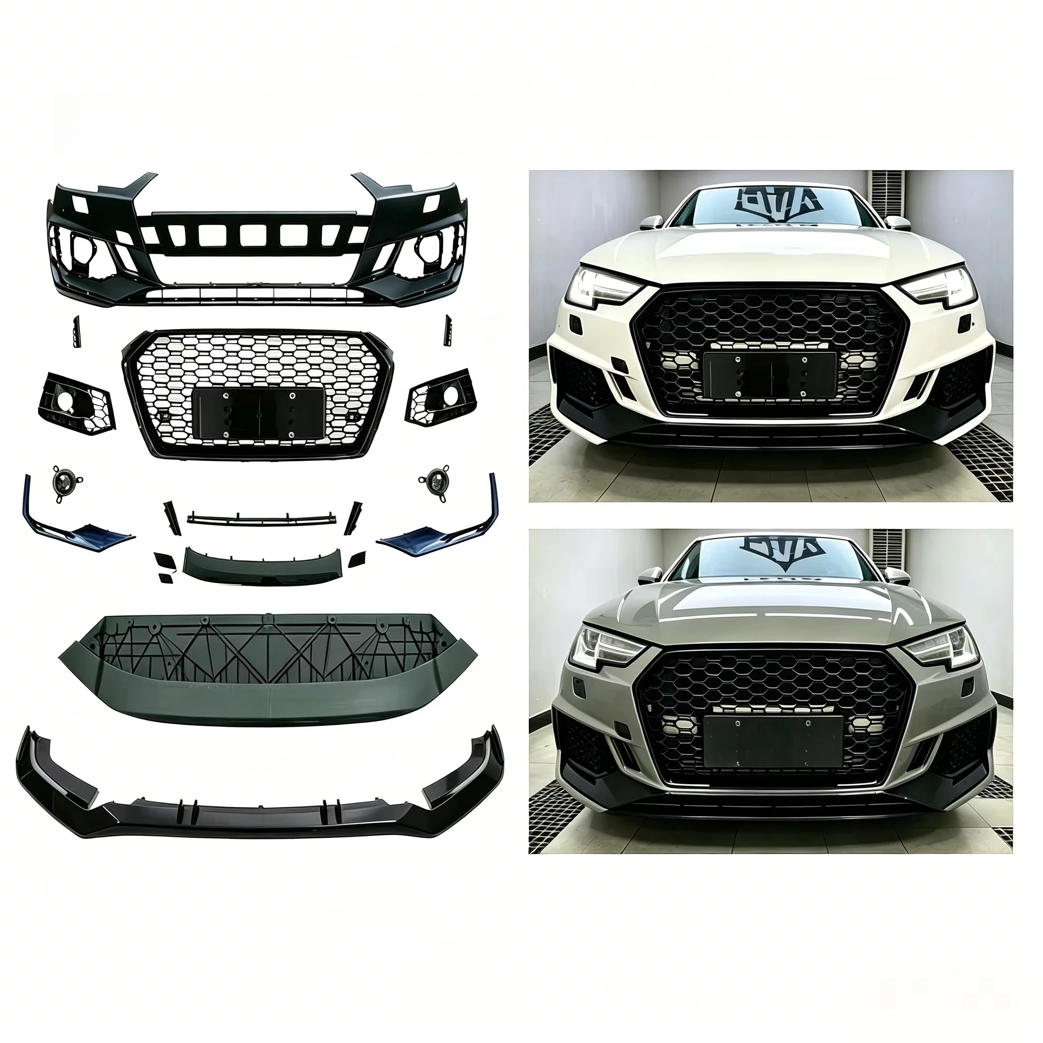 RS4 Style Front Bumper Kit with Grille & Lip for audis A4 B9 2017-2019 US Warehouse Fast Shipping Tuning Bodykit Upgrade