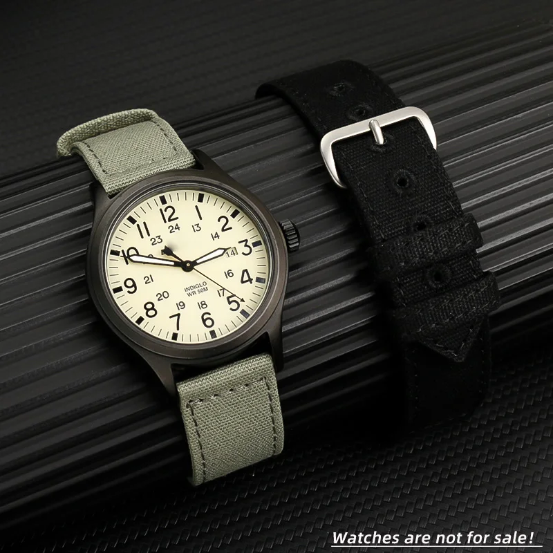 For CASIO Canvas WatchBand For Hamilton CITIZEN TIMEX Seiko Sports Watch Strap Army green Nylon Bracelet black 18mm 20mm 22mm view 2