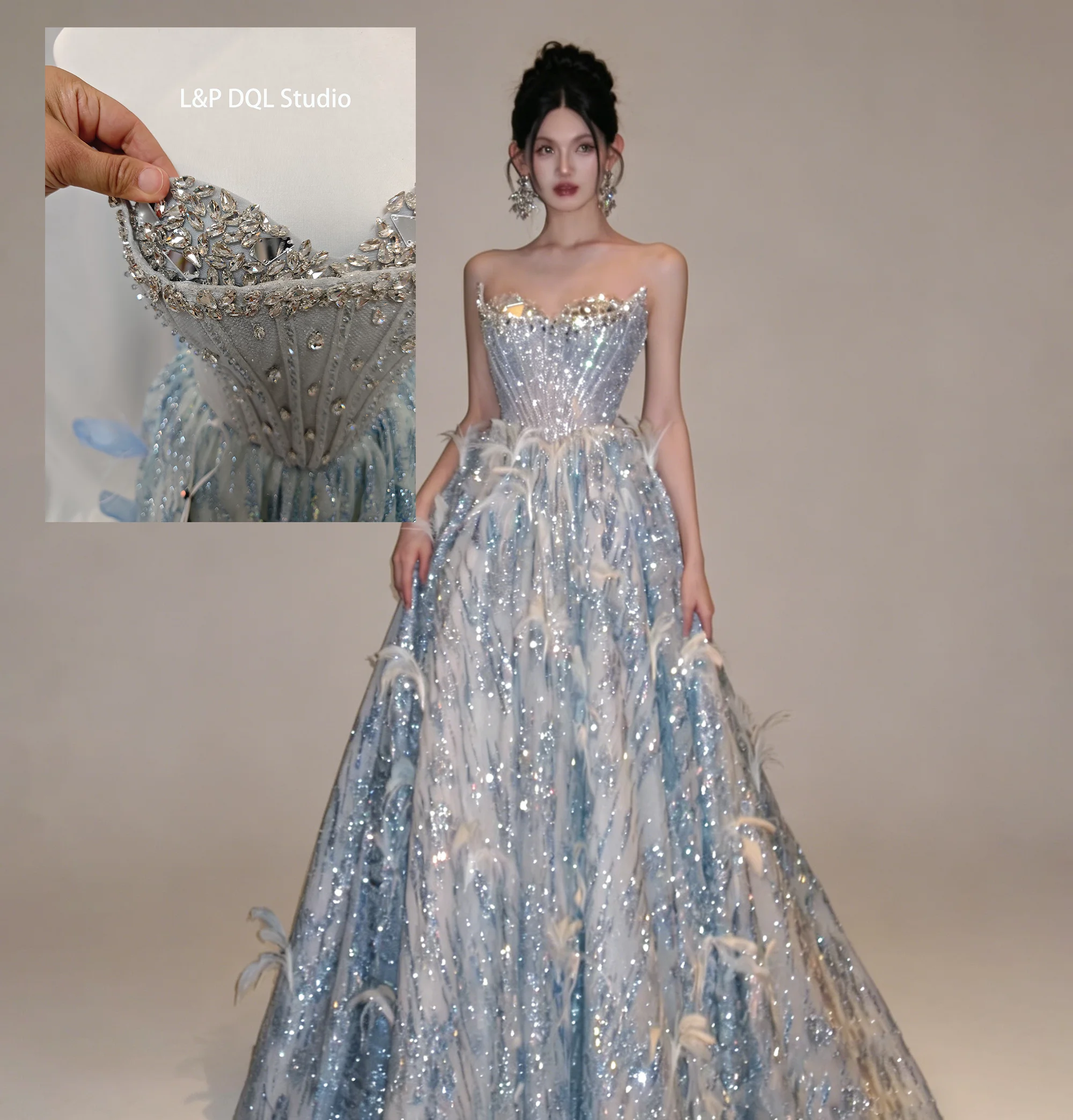 L&P DQL Studio Sweetheart Evening Dress with Sweep Train