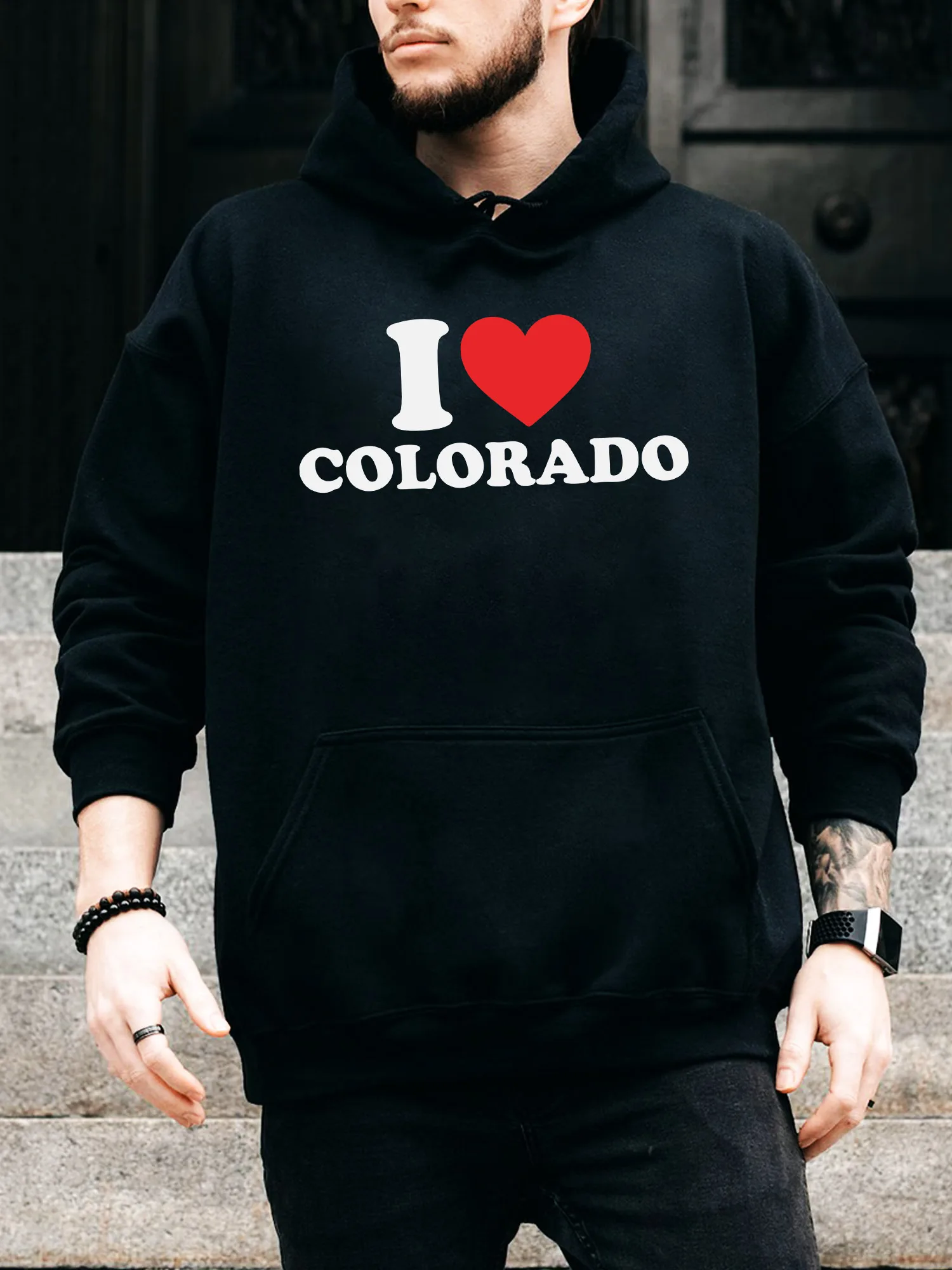 

Мужская толстовка на шнурке I Love Colorado — повседневный удобный черный пуловер, осенне-зимняя толстовка с капюшоном