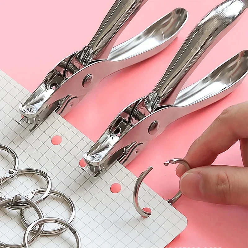 Silver Single Hole Paper Punch, 3mm & 6mm Hole Diameter Manual Punch Pliers, Compact Desk Accessory for Crafts and Documents