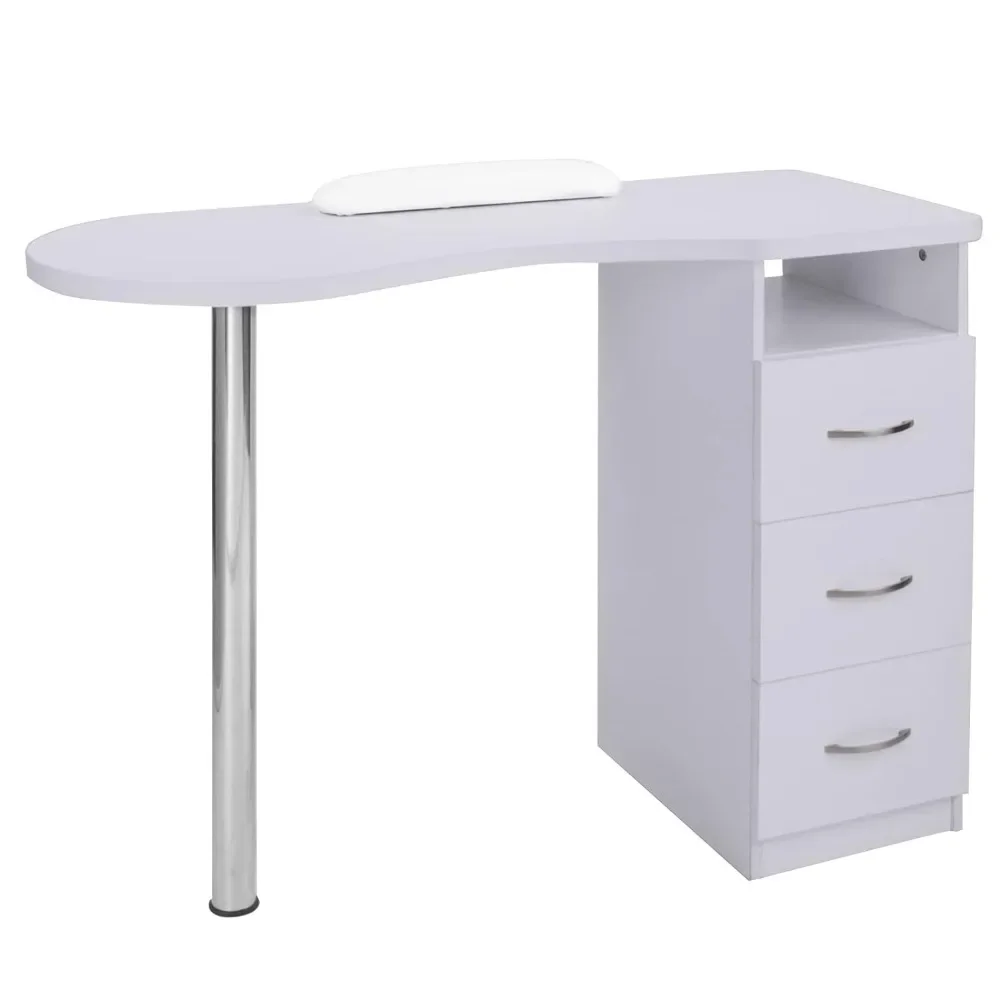 Bureau à ongles de table avec 3 égouts de proximité et coussin d'assistance de bras pour module à ongles, station de travail pour technicien à domicile, équipement d'art des ongles, salon de beauté et spa