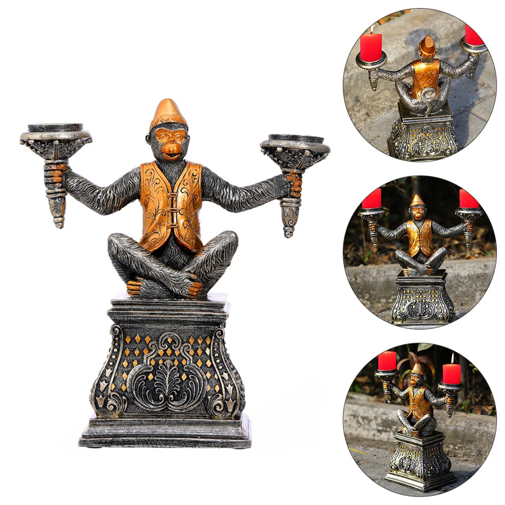 

Resin Monkey Holder Compact Size Retro Color Decorative Base Desktop Religious Monkey Candlestick