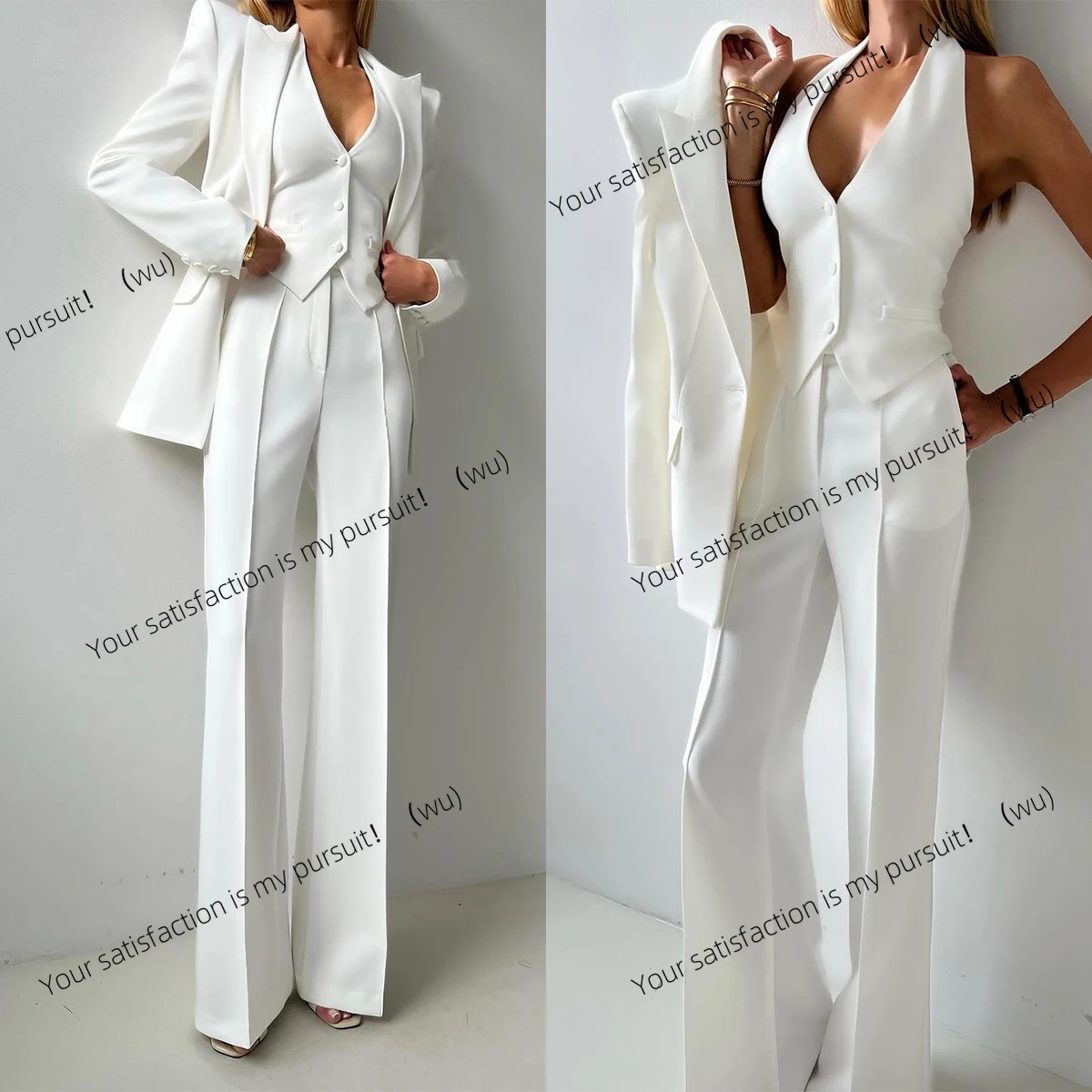 

Женский белый свадебный брючный костюм, женский костюм, официальный наряд для гостей на день рождения и выпускной.