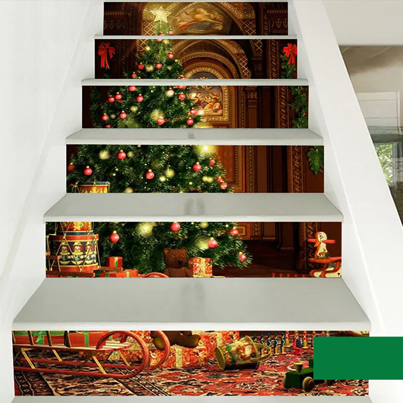 Colorful Lights Christmas Tree PVC Stair Stickers for Christmas Decorations Aesthetic Room Step Create Home Festive Atmosphere