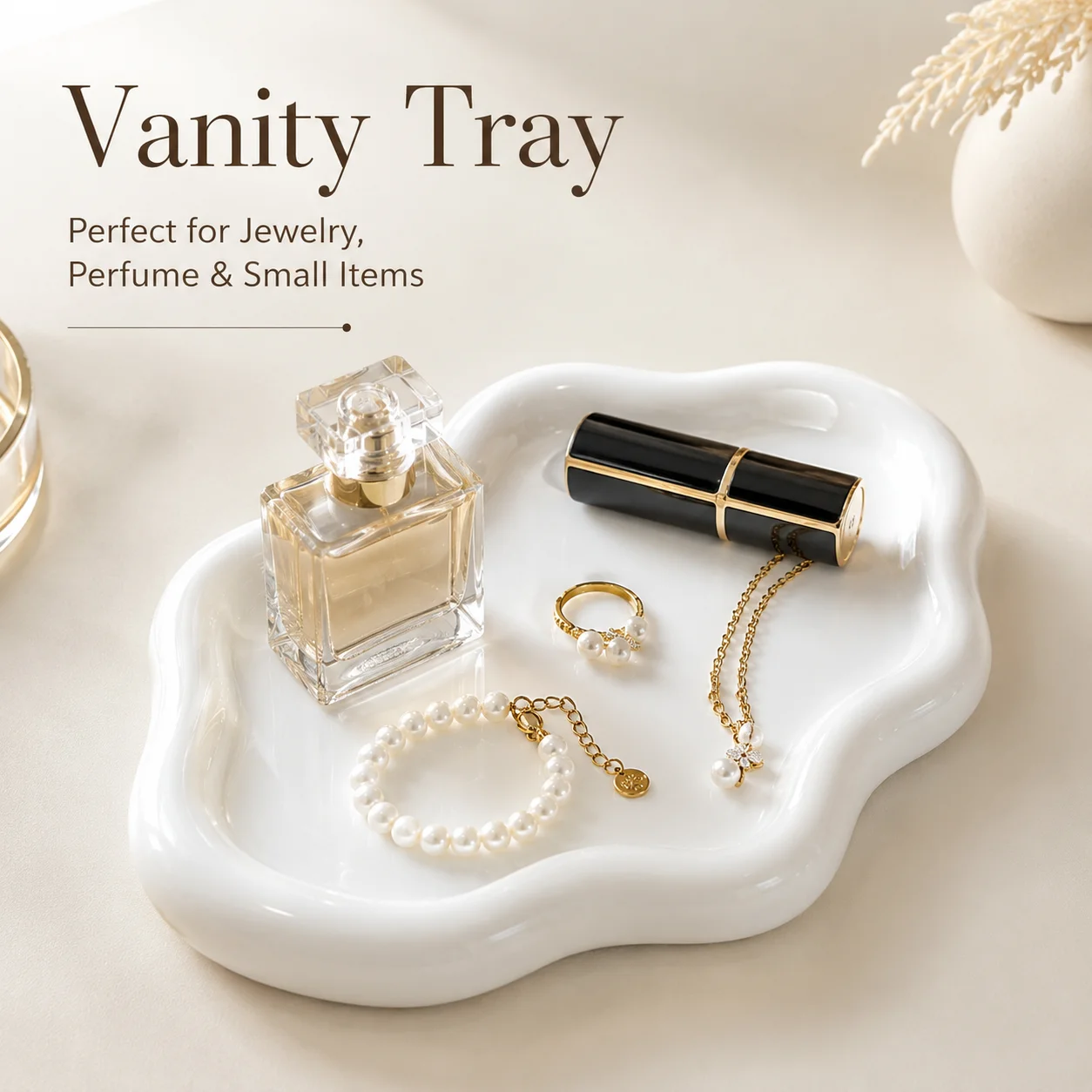 White Ceramic Cloud Jewelry Tray, Irregular Vanity Organizer for Rings Earrings Perfume Keys, Decorative Trinket Dish Home Decor view 2
