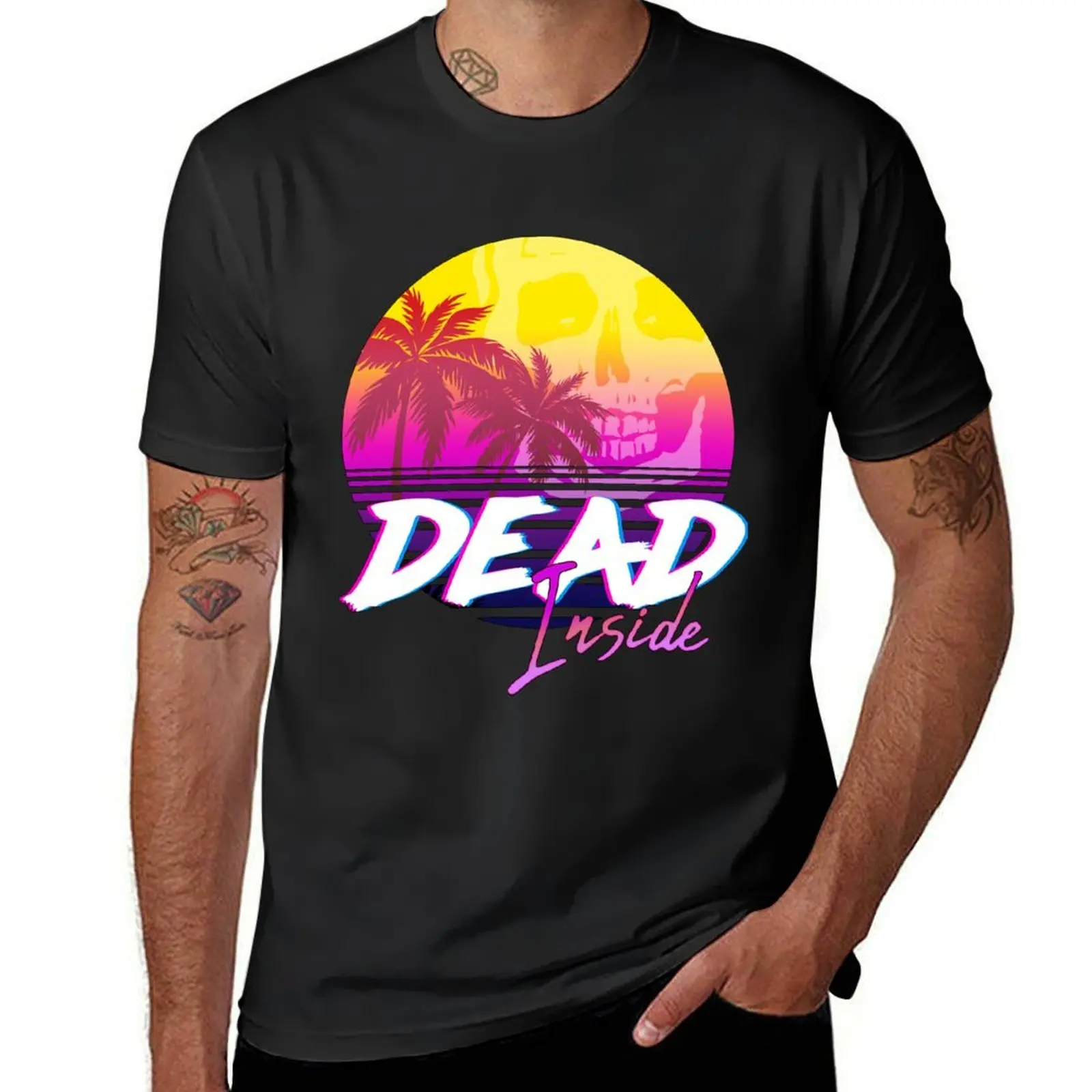 Dead Inside - Vaporwave Miami Aesthetic Spooky Mood T-Shirt heavyweights plus sizes fitted t shirts for men