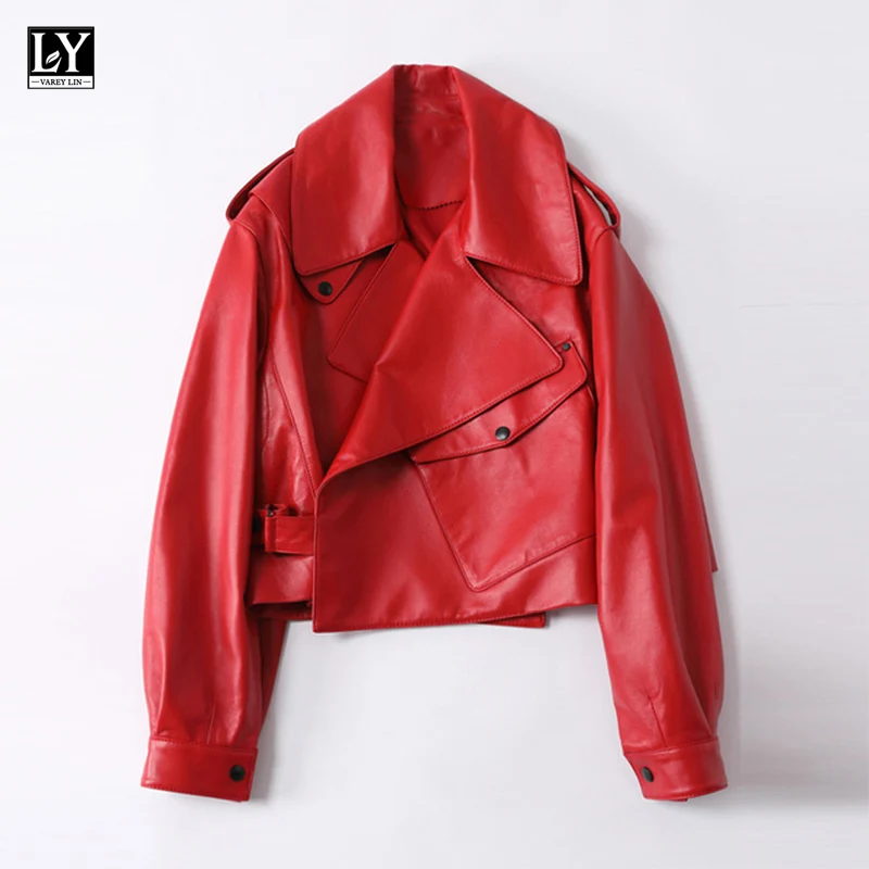 LY VAREY LIN 2022 Spring Women Biker Jacket Pu Leather Jacket Casual Outwear  Black Short Loose Soft Faux Leather Jacket Lady