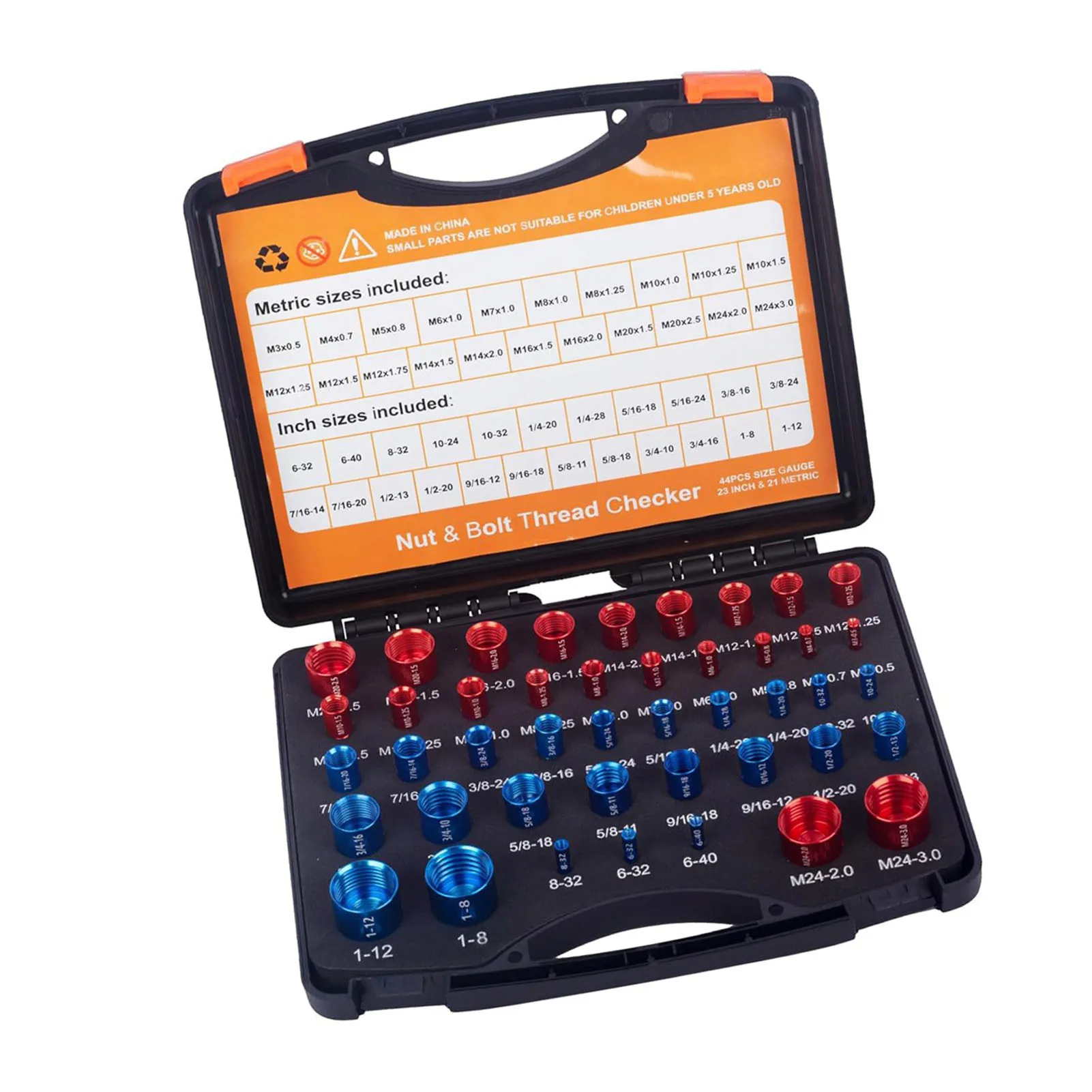 

44PCS Nut and Bolt Thread Checker Aluminum Bolt Nut Identifier Gauge with Storage Box for Maintenance Repair Bolt Measuring Tool