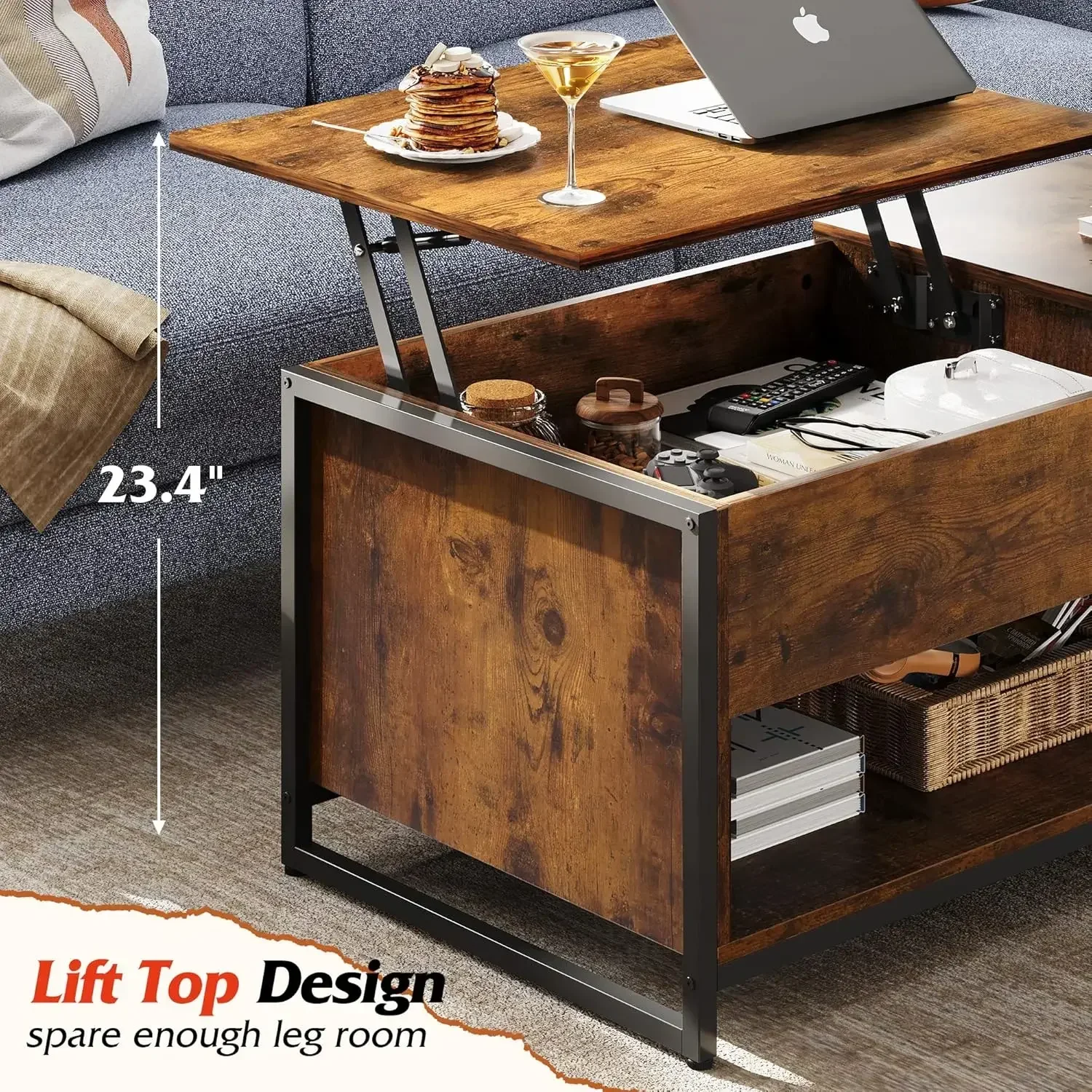 Coffee Table, 41.7" Lift Top Coffee Table with Hidden Compartment and Storage Cabinet, Wood Center Table