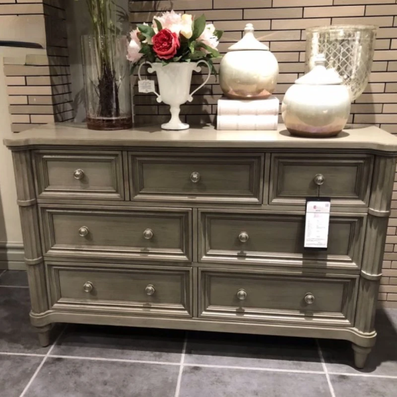 Seven-chest cabinet, side cabinet, solid wood porch cabinet, drawer decorative locker.