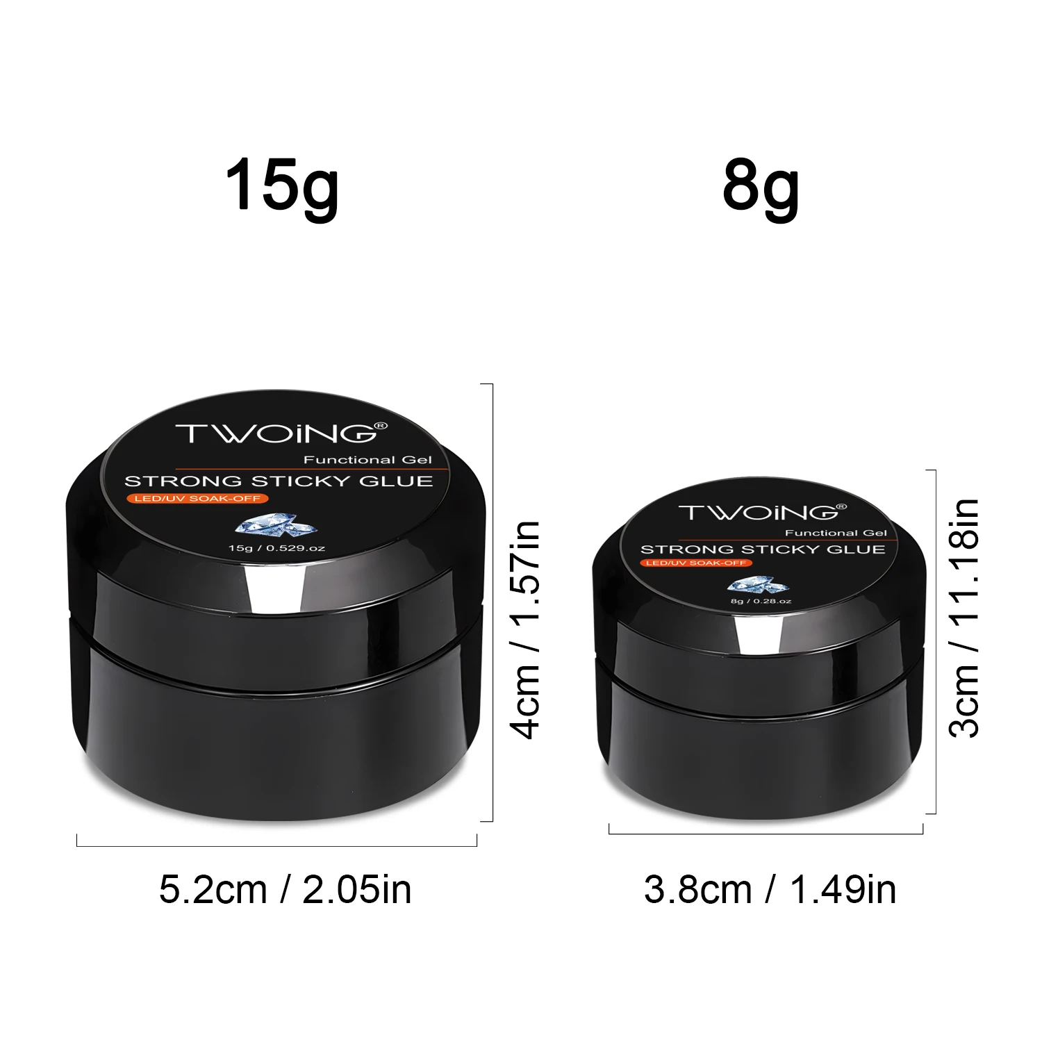 TWOING 8g/15g Gel colla per unghie appiccicosa super forte per strass Decorazioni per nail art No Wipe Gel UV funzionale adesivo per gemme fai da te