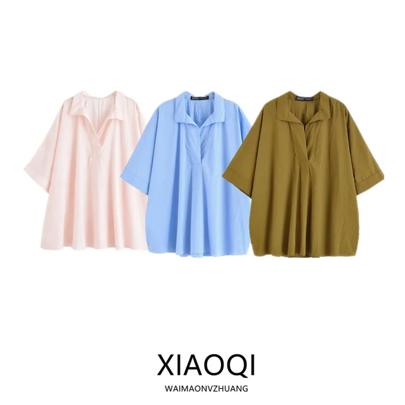 2025년 여름 여성용 출퇴근용 스트라이프 루즈 클로크 스타일 셔츠 다용도 캐주얼 패션 소매 길이 6부 일반 두께