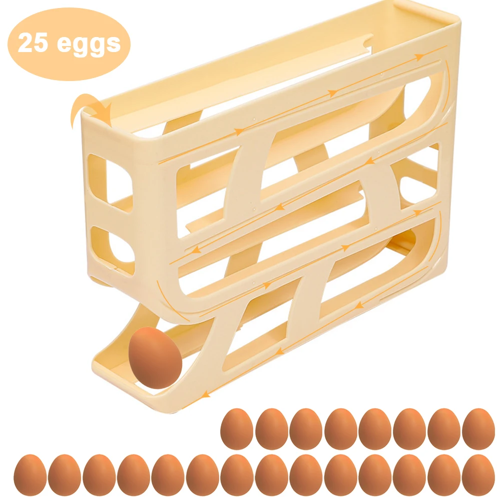 

4 Tiers Refrigerator Egg Dispenser Large Capacity Eggs Rolling Rack Space-Saving Rolling Eggs Dispenser for Refrigerator Storage