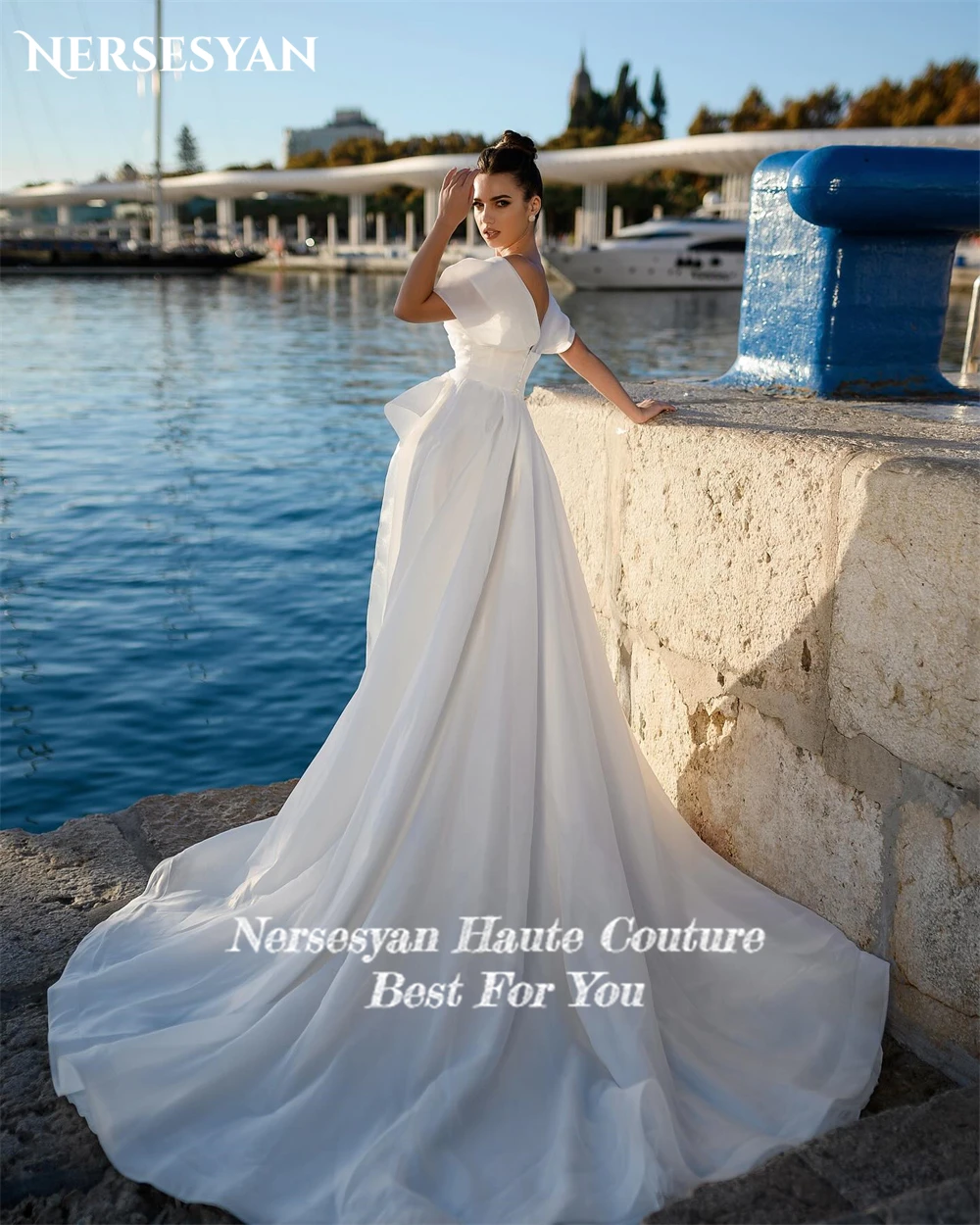 Nersesyan-Vestidos de casamento chiffon sem costas, pregas, vestidos de noiva, vestido de princesa, sólido, elegante, noiva, 2024