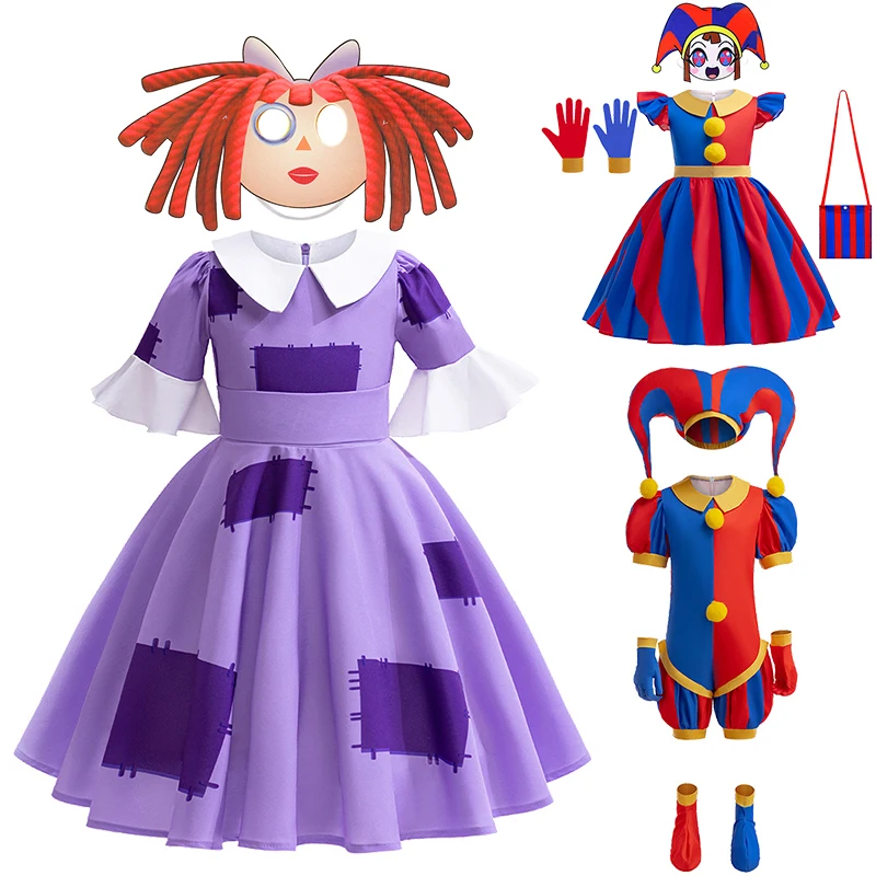 

Children's Halloween Cosplay Amazing Circus Costume Carnival Party Masquerade Performance Fancy Girl Clown Pomni Ragatha Dress