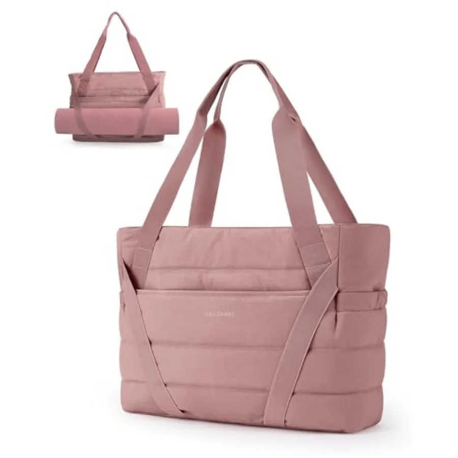 

BAGSMART Tote Bag for Women with Zipper and Yoga Mat Straps Quilted Gym Tote for Travel Work Sport