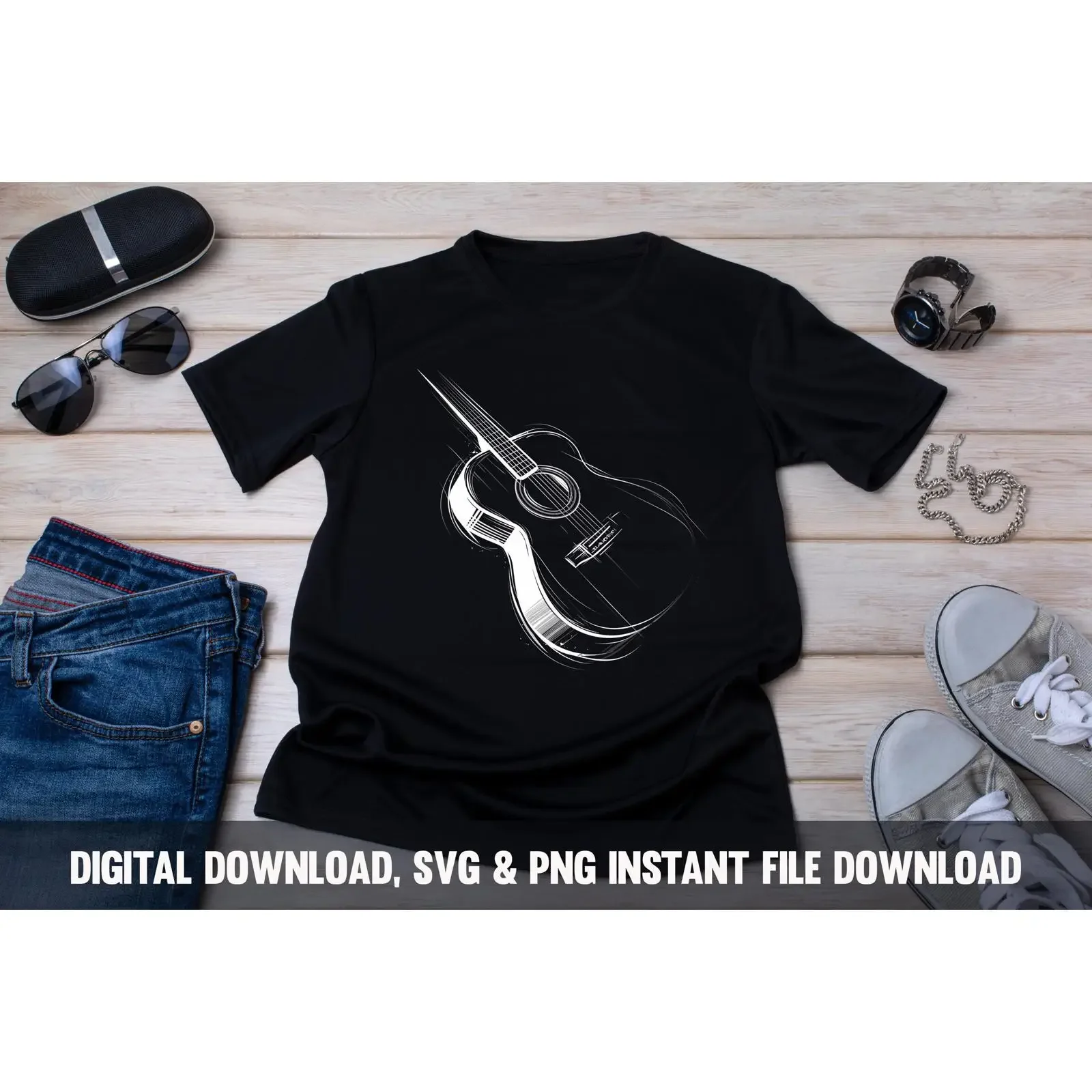 Acoustic Guitar SVG PNG Musician Instant Download vintage Washed Soft Slightly Stretched streetwear graphic designer clothes