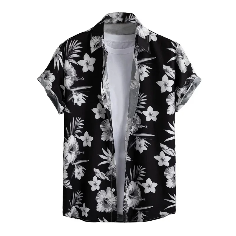 

Retro Hawaiian Flower Shirt For Men Summer 3d Print Plants Leaves Short Sleeves Button Down Shirts Beach Tops Blouse Clothes