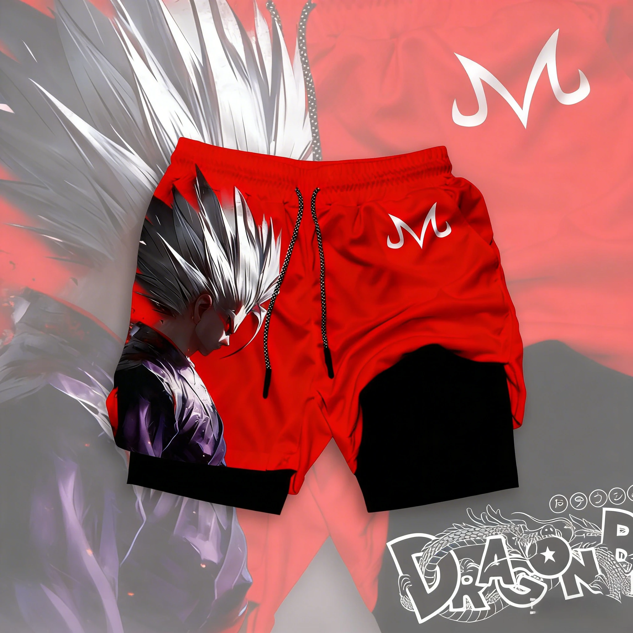 

2026 Summer Dragon Ball Oversized 2-in-1 Shorts High Quality 100% Cotton Goku Majin Print Retro Gym Workout Unisex Streetwear