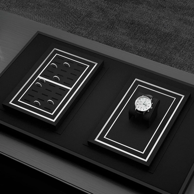 Light luxury jewelry tray, metal watch stand, microfiber watch ring, counter jewelry display props